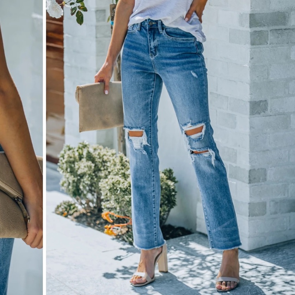 Vervet HIGH RISE DISTRESSED STRAIGHT DENIM